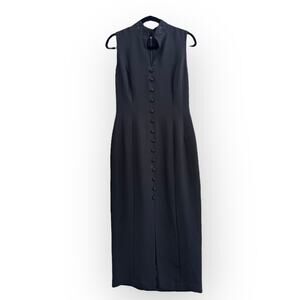 Maggy London Vintage Black Button-Front Embroidered Sleeveless Shirt Dress Sz 4